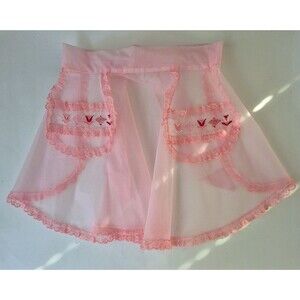 Vintage Pink Sheer Chiffon w/Lace 50's Cottagecore Hostess Half Apron Embroidery